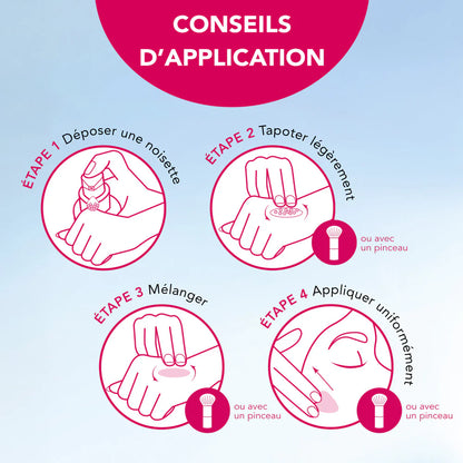 Step-by-step application guide with icons and text on a light blue background