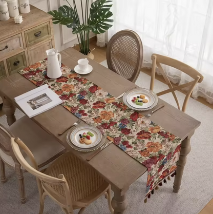 Table Runners Dyed Flower With Tassels