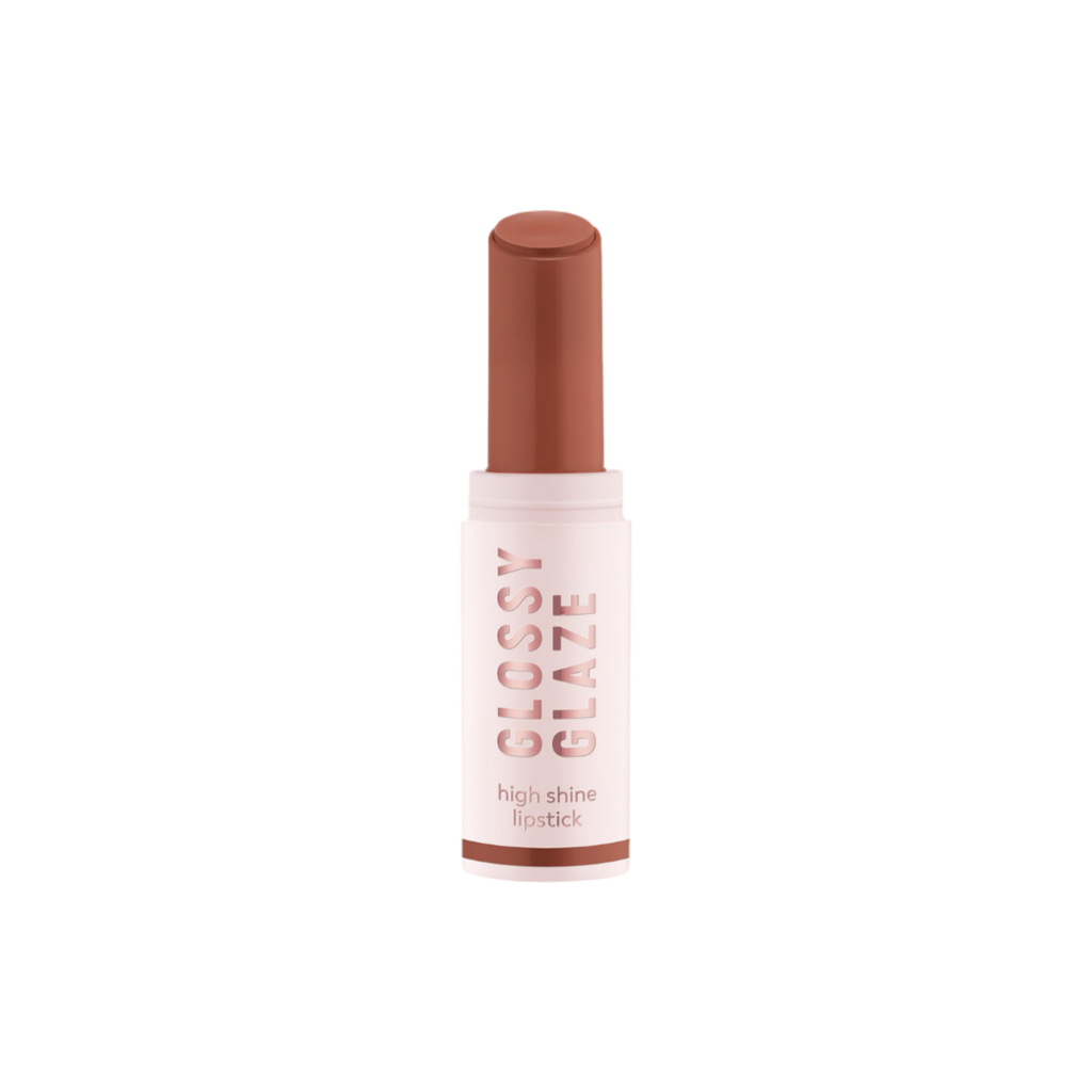 Lipstick with 'Glossy Glaze' packaging on a white background