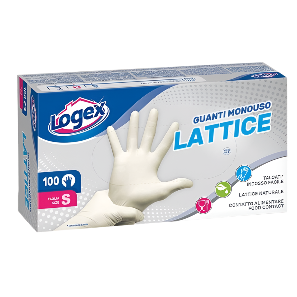 Logex - 100 Disposable Latex Gloves - 3 Sizes - Easy Wear