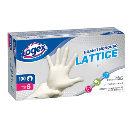 Logex - 100 Disposable Latex Gloves - 3 Sizes - Easy Wear