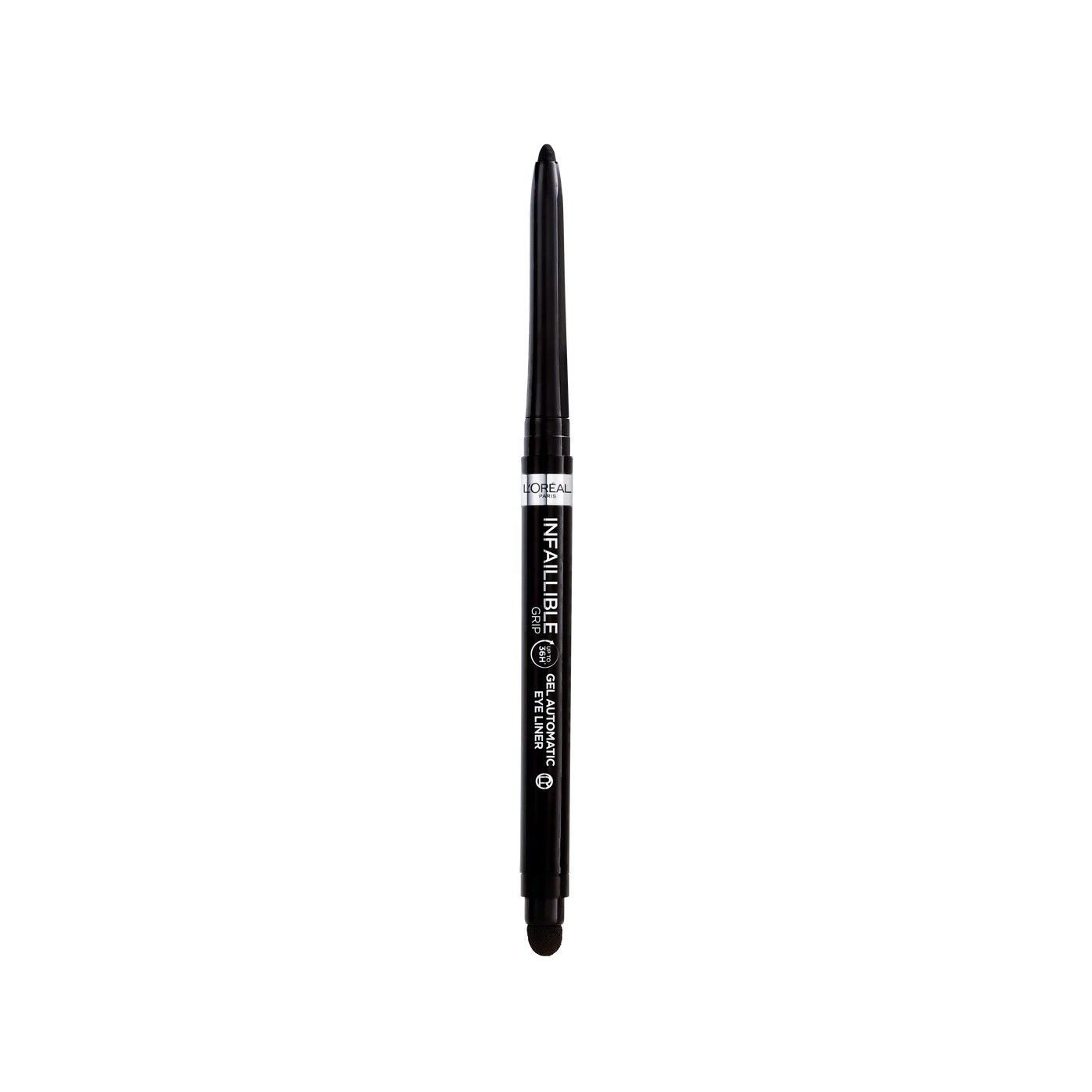 Black eyeliner pencil with 'Infallible' branding on a white background