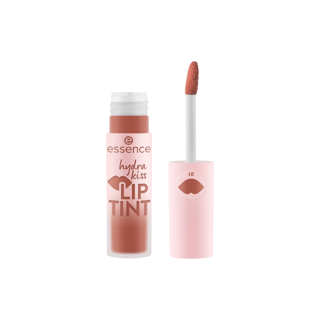 Essence hydra kiss Lip tint with applicator and packaging on a white background
