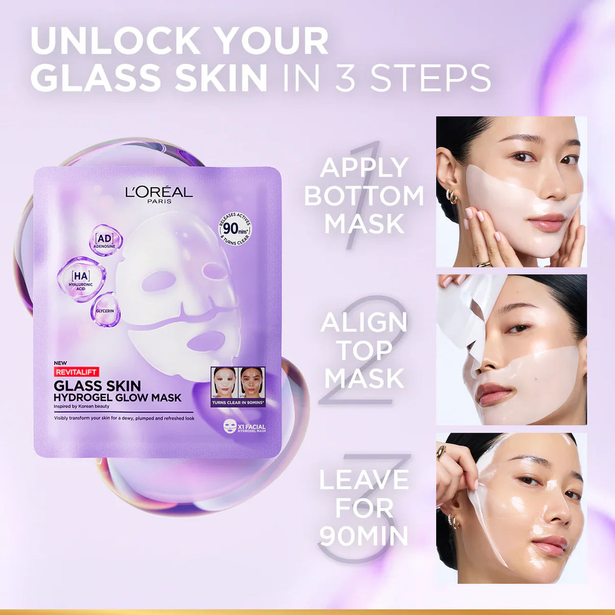 L'oréal Revitalift Glass Skin Hydrogel Glow Mask, Transform Your Skin For A Dewy, Plumped & Glass Skin In Only 90 Minutes