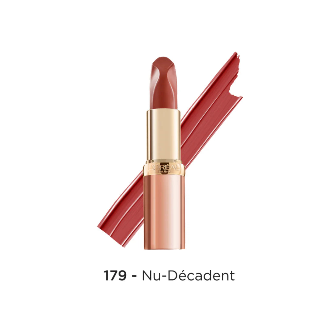 L'Oreal lipstick with shade number 179 Nu-Décadent on a white background
