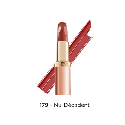 L'Oreal lipstick with shade number 179 Nu-Décadent on a white background