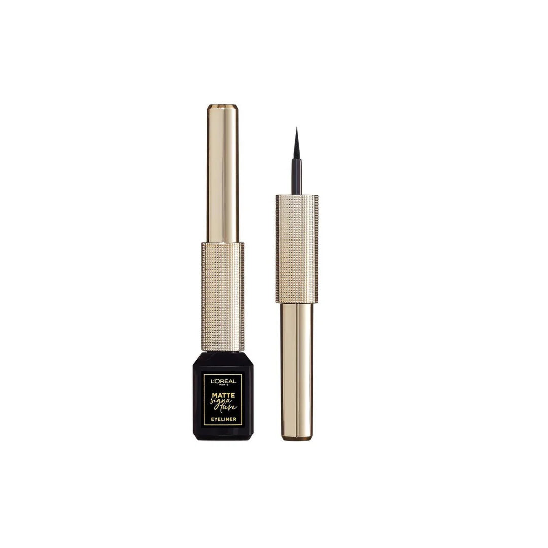 L'Oreal Matte in Love eyeliner with gold casing and black cap on white background
