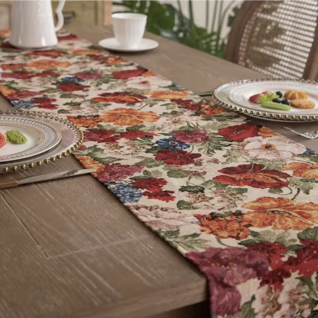 Table Runners Dyed Flower With Tassels
