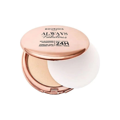 Bourjois Always Fabulous SPF 20 Powder Foundation with rose gold casing on a white background