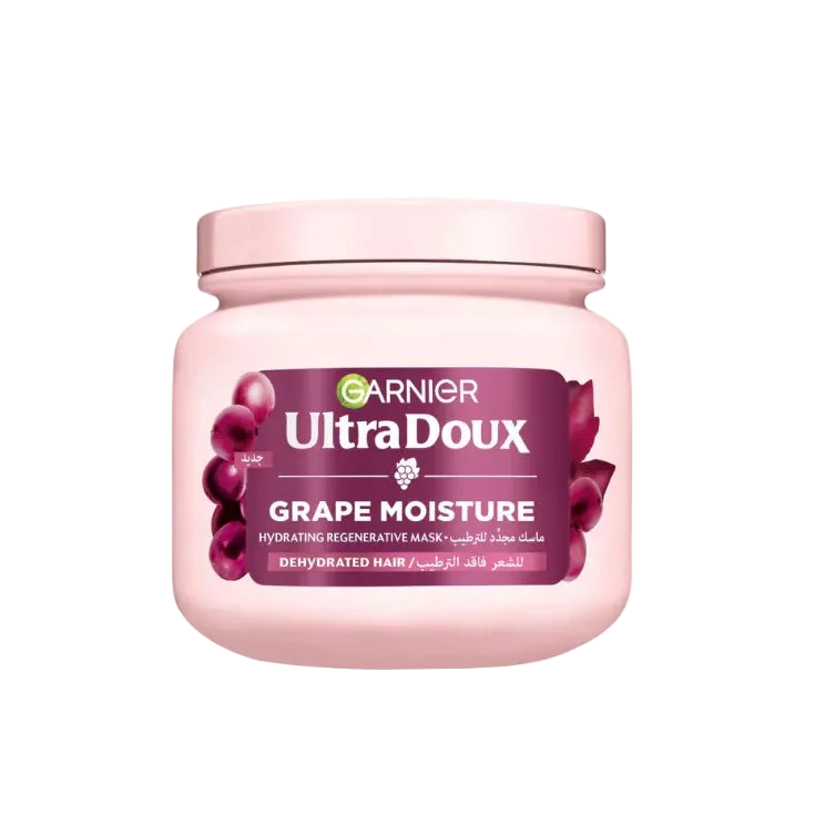 Garnier UltraDoux Grape Moisture hair mask jar on a white background