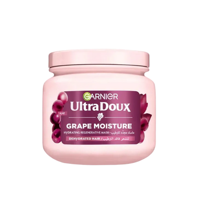 Garnier UltraDoux Grape Moisture hair mask jar on a white background