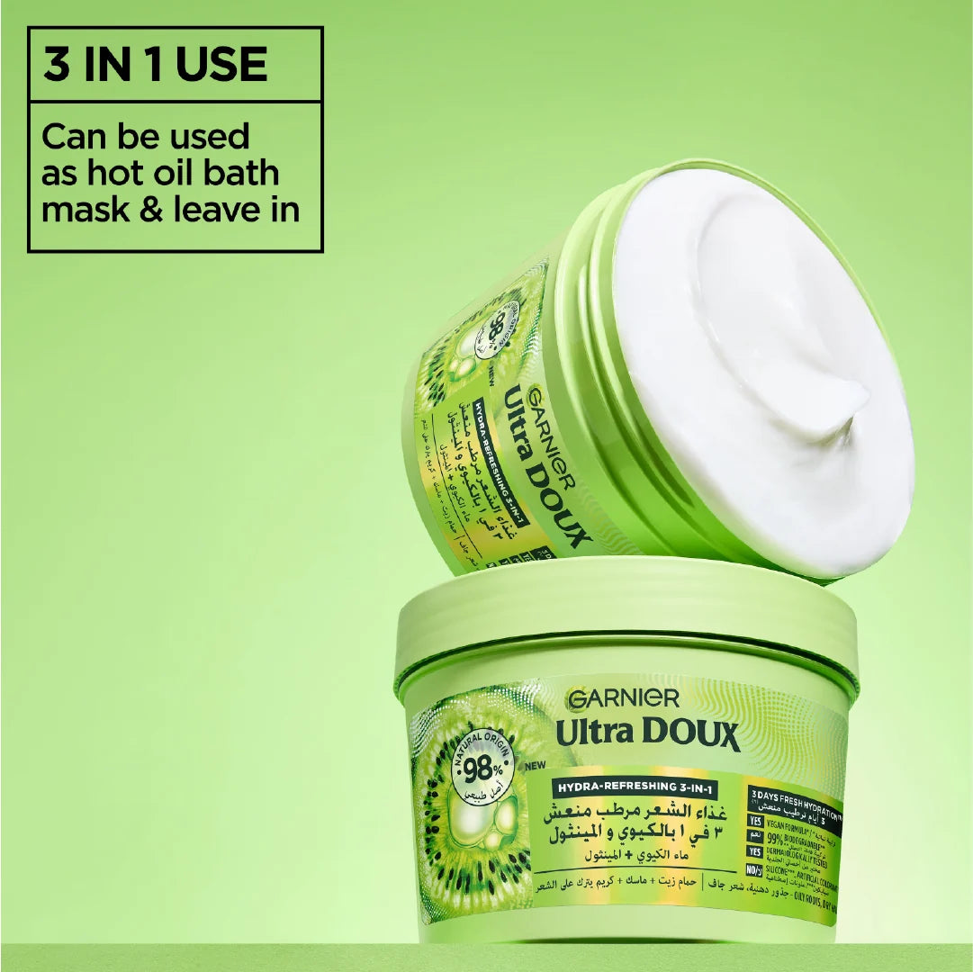 Garnier Ultra Doux Hair Food Kiwi Hydrating Hair Mask for Oily Roots & Dry Hair - 390 ML