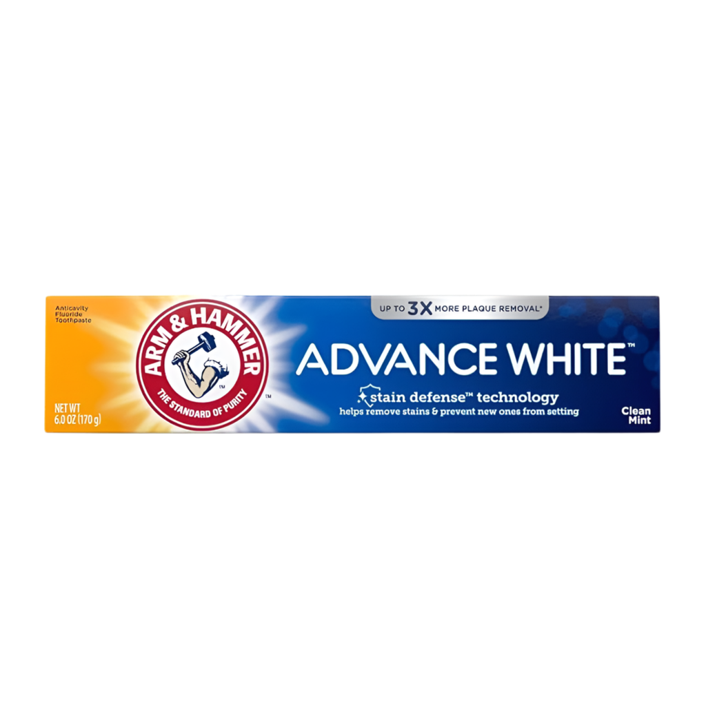 Arm & Hammer Advance White toothpaste tube on a white background