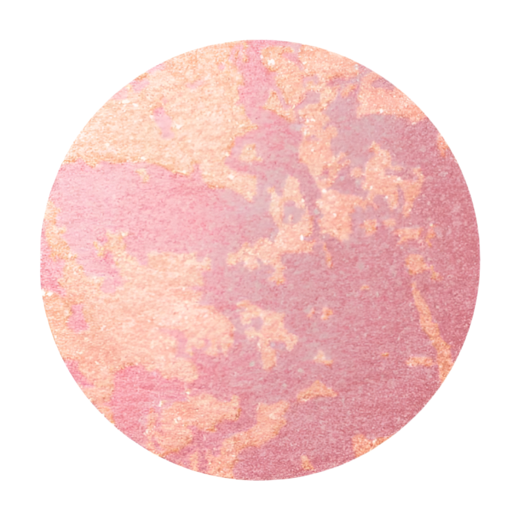 Round pink and gold makeup compact on a white background
