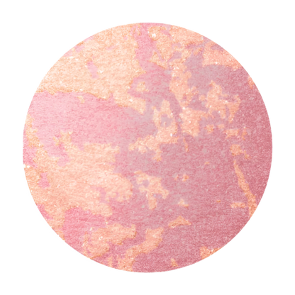 Round pink and gold makeup compact on a white background