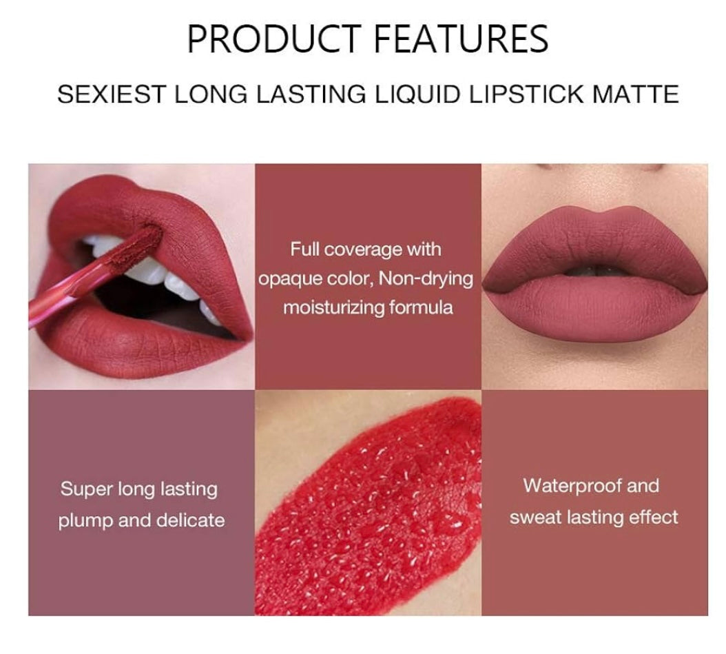 BestLand Matte Liquid Lipstick Set, Long-Lasting Wear, Non-Stick Cup, Waterproof, Lip Gloss - 6 PCS