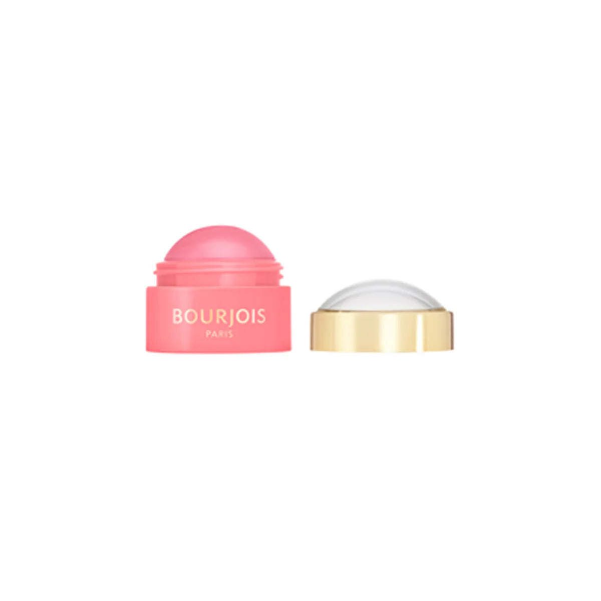 Bourjois Little Round Pot 2-in-1 Cream Blush For Cheeks and Lips  with pink container and gold cap on a white background