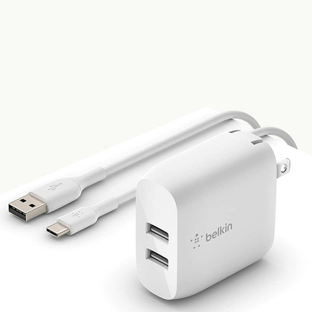 Belkin Dual USB-A Wall Charger + USB-A to USB-C Cable 24W