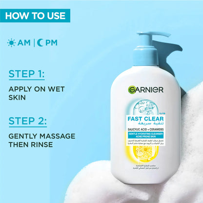 Garnier Fast Clear Gentle Hydrating Face Cleanser & Wash - For Acne Prone Skin - 250ml