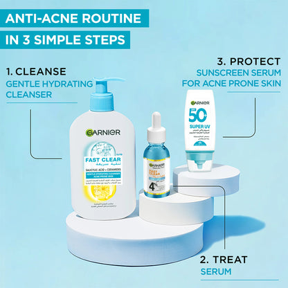 Garnier Fast Clear Gentle Hydrating Face Cleanser & Wash - For Acne Prone Skin - 250ml