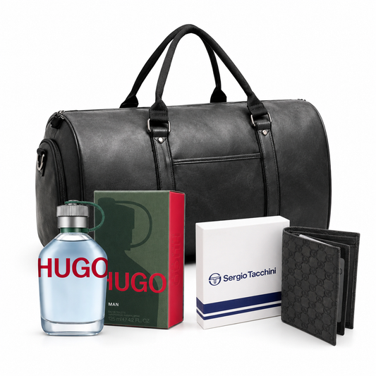 Father's Day Travel Essentials Bundle – Hugo Boss Hugo EDT 125ML, Leather Travel Bag & Sergio Tacchini Wallet