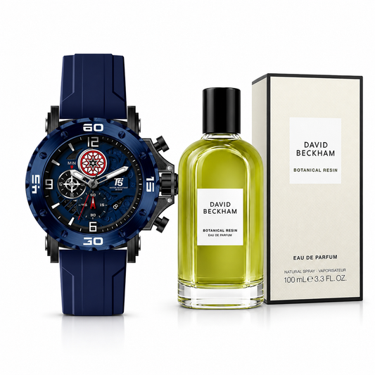 Father’s Day Premium Gift Bundle – David Beckham Botanical Resin EDP 100ML & T5 Original Chronograph Watch (Navy)