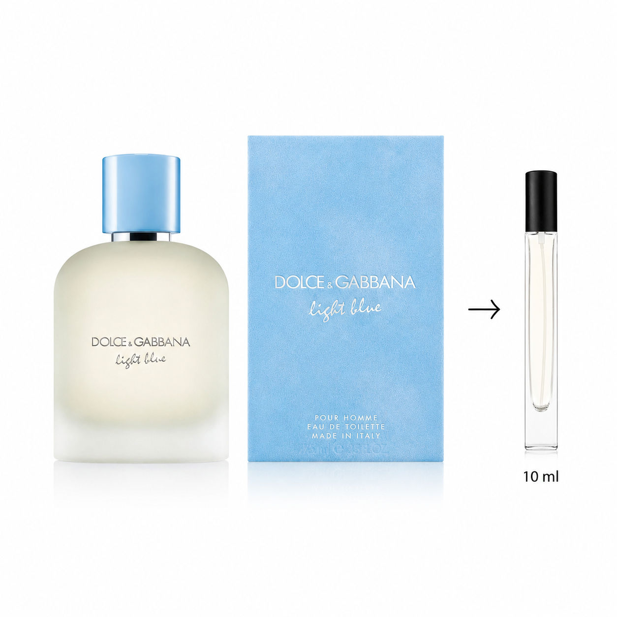 Dolce & Gabbana Light Blue Eau De Toilette For Men - 10 ML / 175 Sprays - Decanted From Original Bottle
