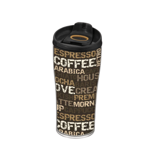 Decorated Coffee Mug with Lid - 440ml