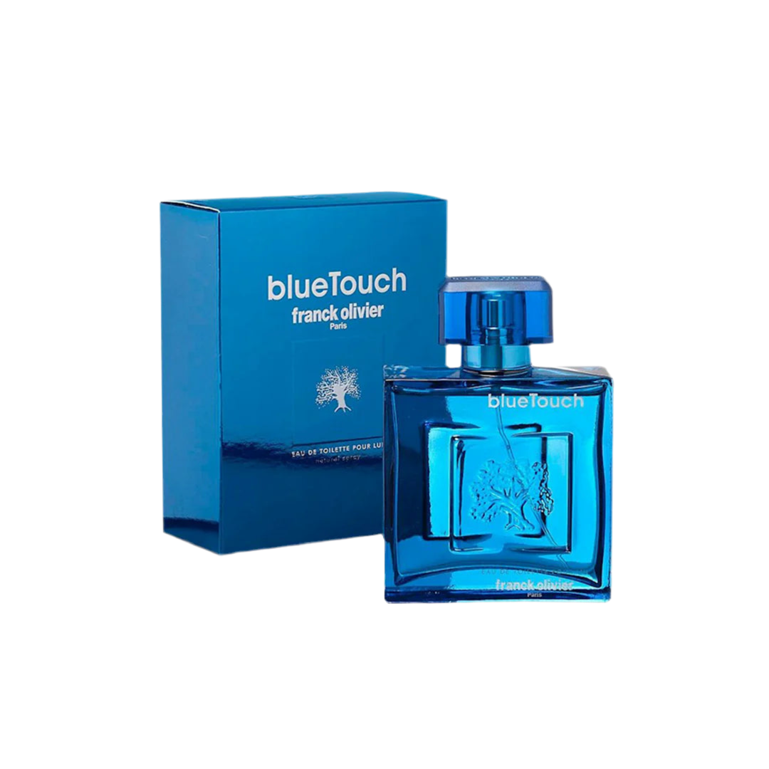 Blue Touch Franck Olivier perfume bottle and packaging on a white background