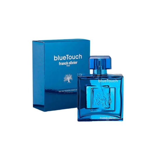 Blue Touch Franck Olivier perfume bottle and packaging on a white background