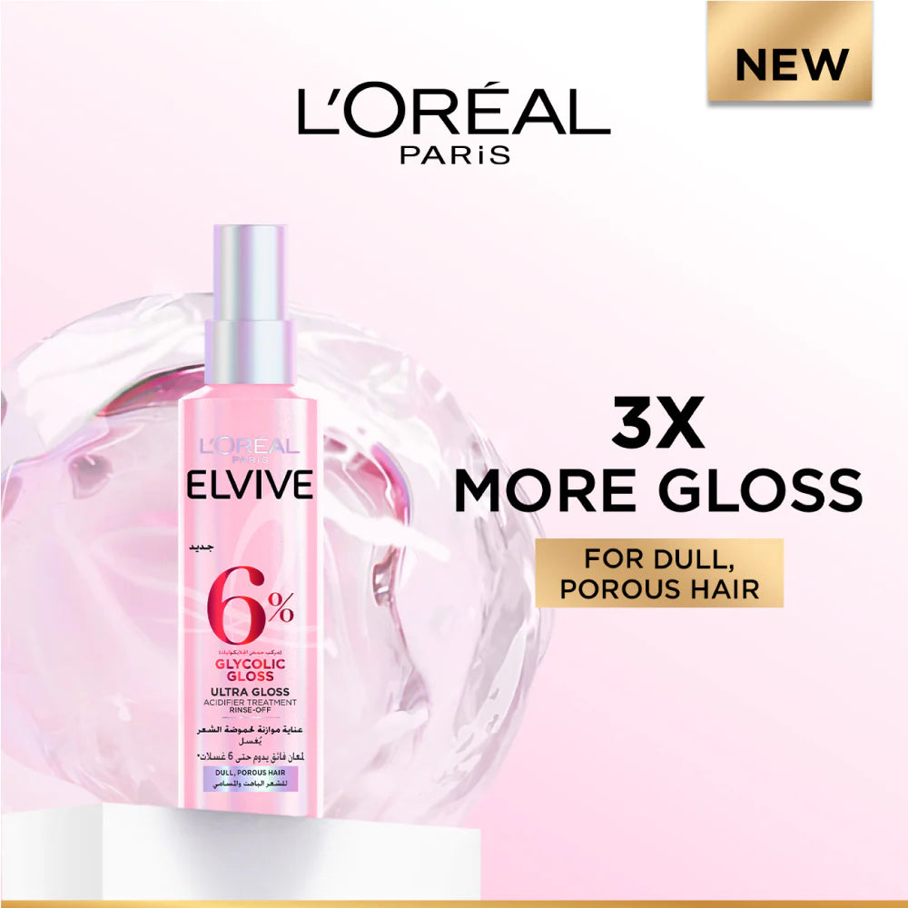 L'Oreal Paris Elvive hair product with pink bottle on a white background