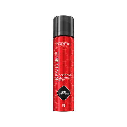 L'Oreal Paris Infallible setting mist spray on a white background