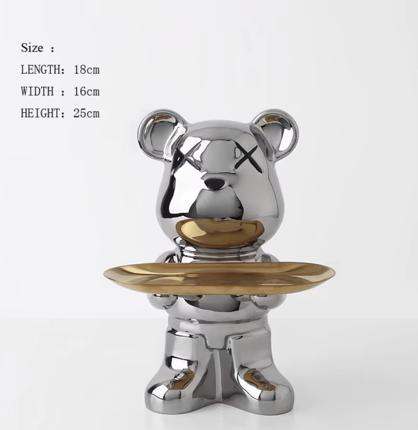 Silver Bear With Tray Decor - Silver