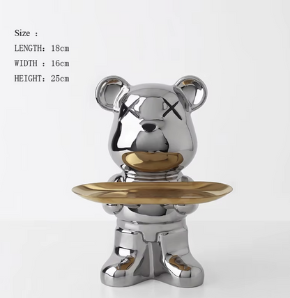 Silver Bear With Tray Decor - Silver
