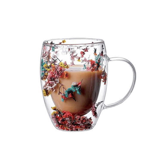 Flowery Double Wall Glass Mug - 350ml