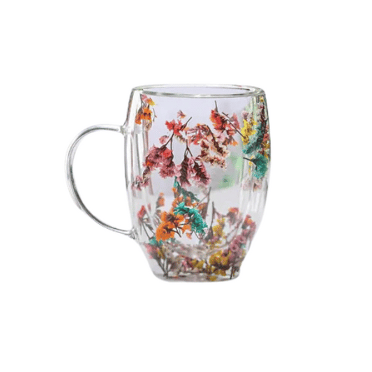 Flowery Double Wall Glass Mug - 450ml