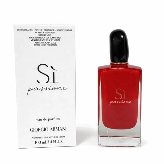 Giorgio Armani Si passione Eau de Parfum 100ml bottle with its white packaging box, displayed on a clean white background.