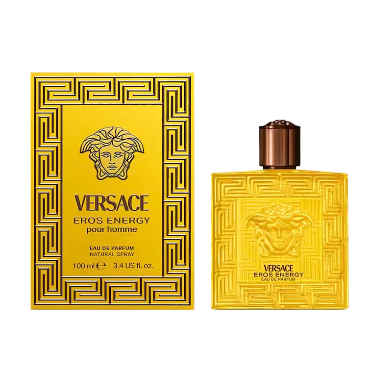 Versace Eros Energy perfume bottle and packaging on a white background
