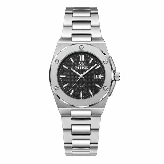 Mike Silver Black Steel Watch Unisex