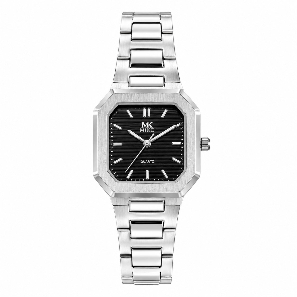 Mike Silver Square Black Dial Watch Unisex - 8920L