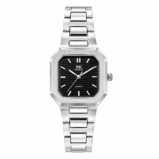Mike Silver Square Black Dial Watch Unisex - 8920L