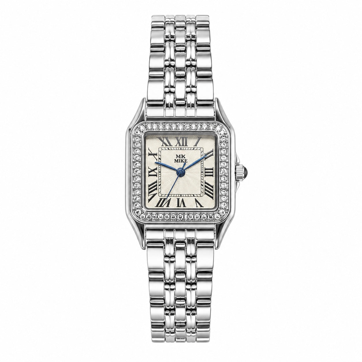 Mike Silver Crystal Square Watch For Women - 8431L