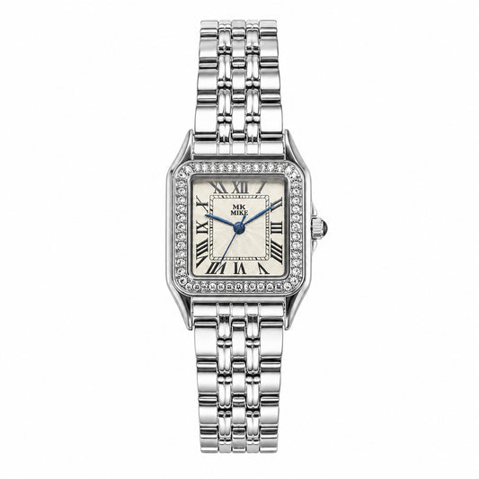 Mike Silver Crystal Square Watch For Women - 8431L