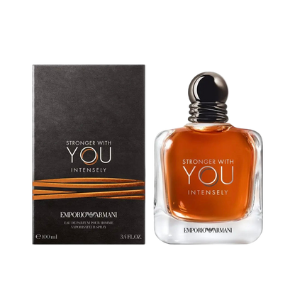 Emporio Armani Stronger With YOU Intensely perfume bottle and packaging on a white background