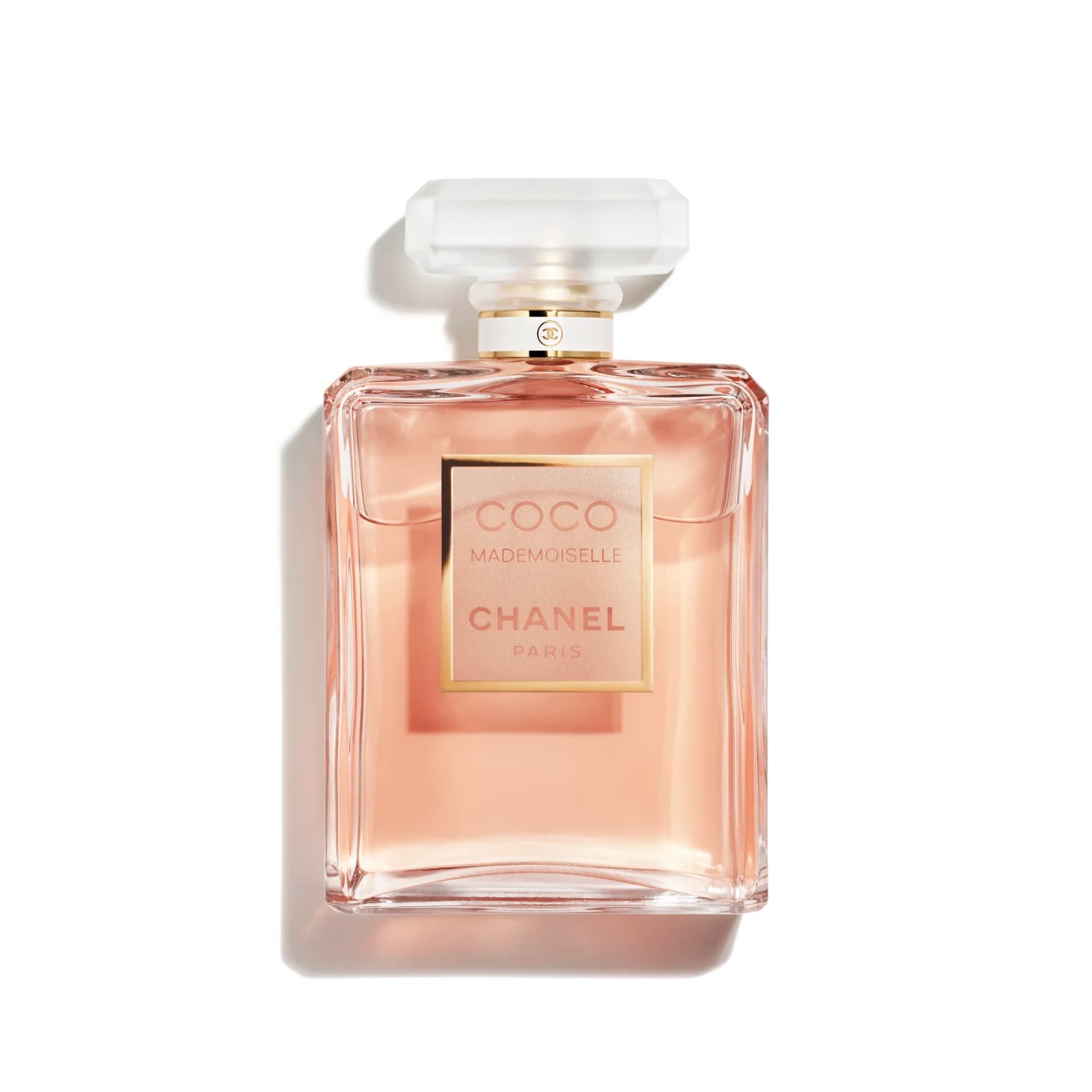 Chanel Coco Mademoiselle perfume bottle on a white background