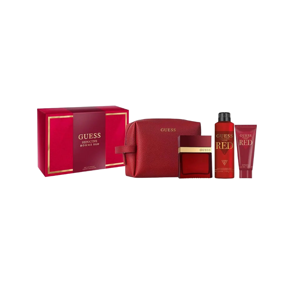 Guess Seductive Homme Red fragrance set with red packaging on a white background