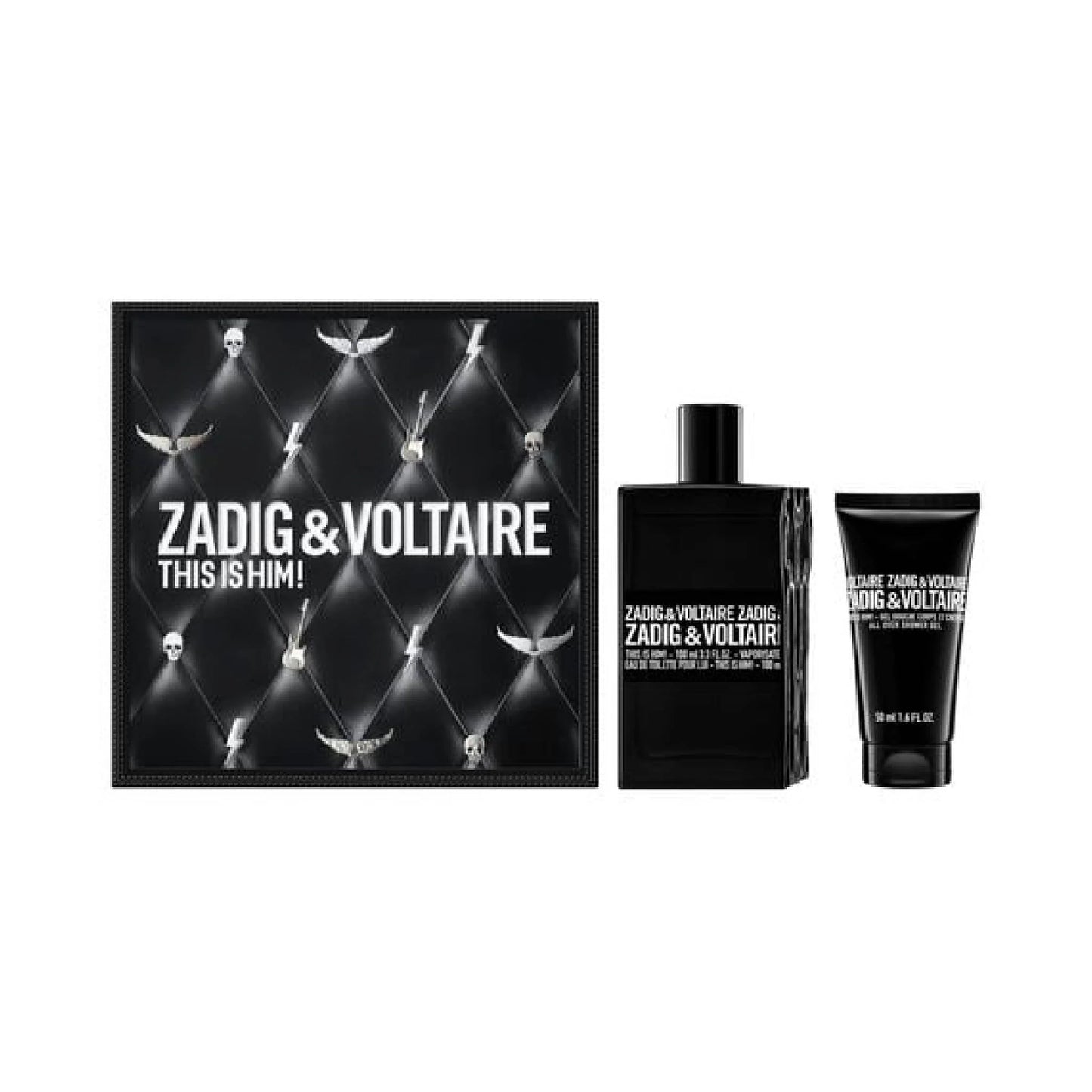 Zadig & Voltaire This is Him perfume set with packaging on a white background