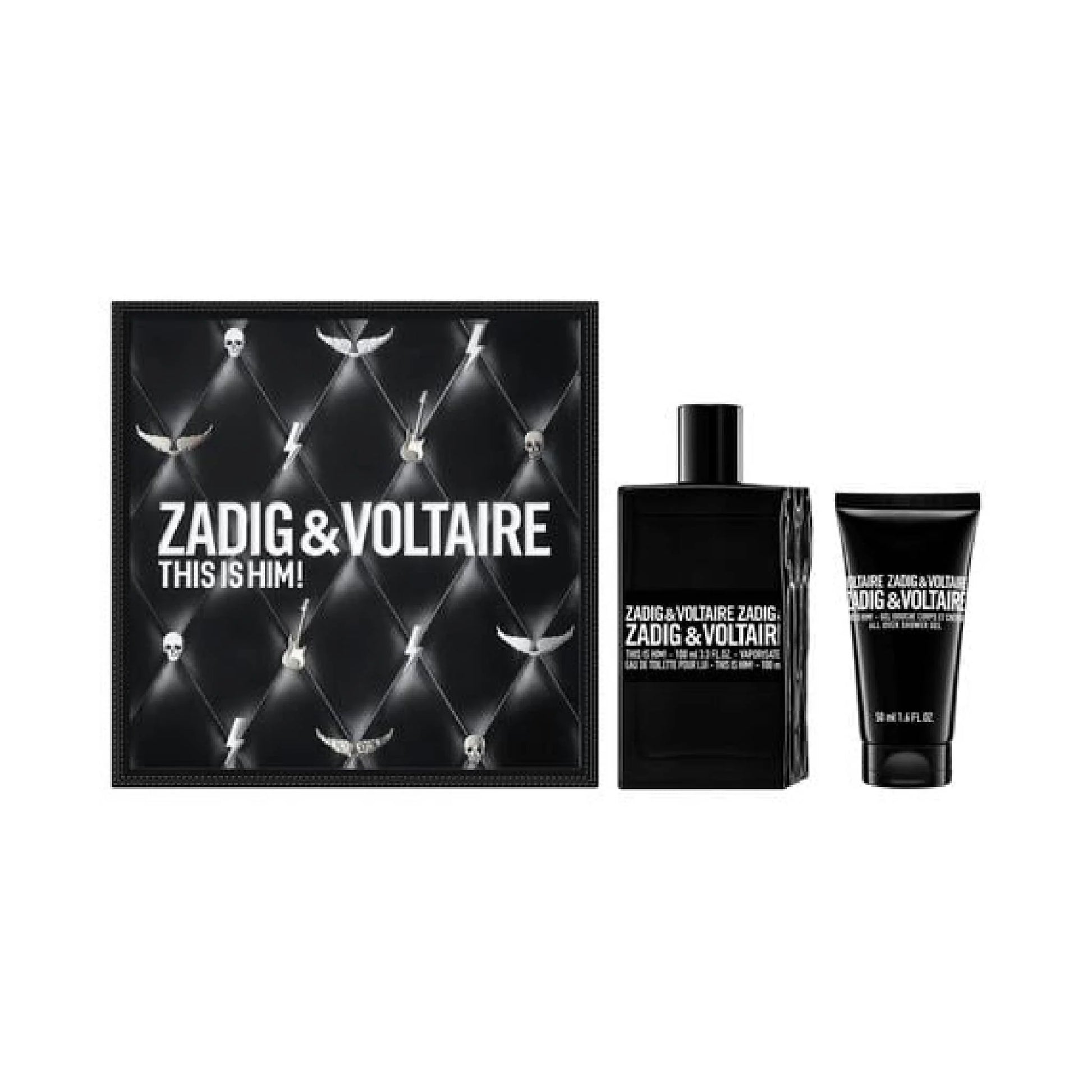 Zadig & Voltaire This is Him perfume set with packaging on a white background