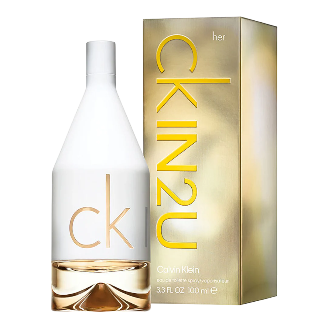 Calvin Klein CK IN2U perfume bottle and packaging on a white background