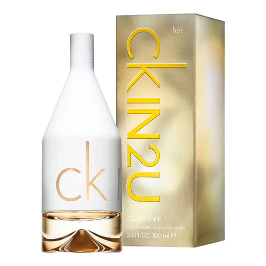 Calvin Klein CK IN2U perfume bottle and packaging on a white background